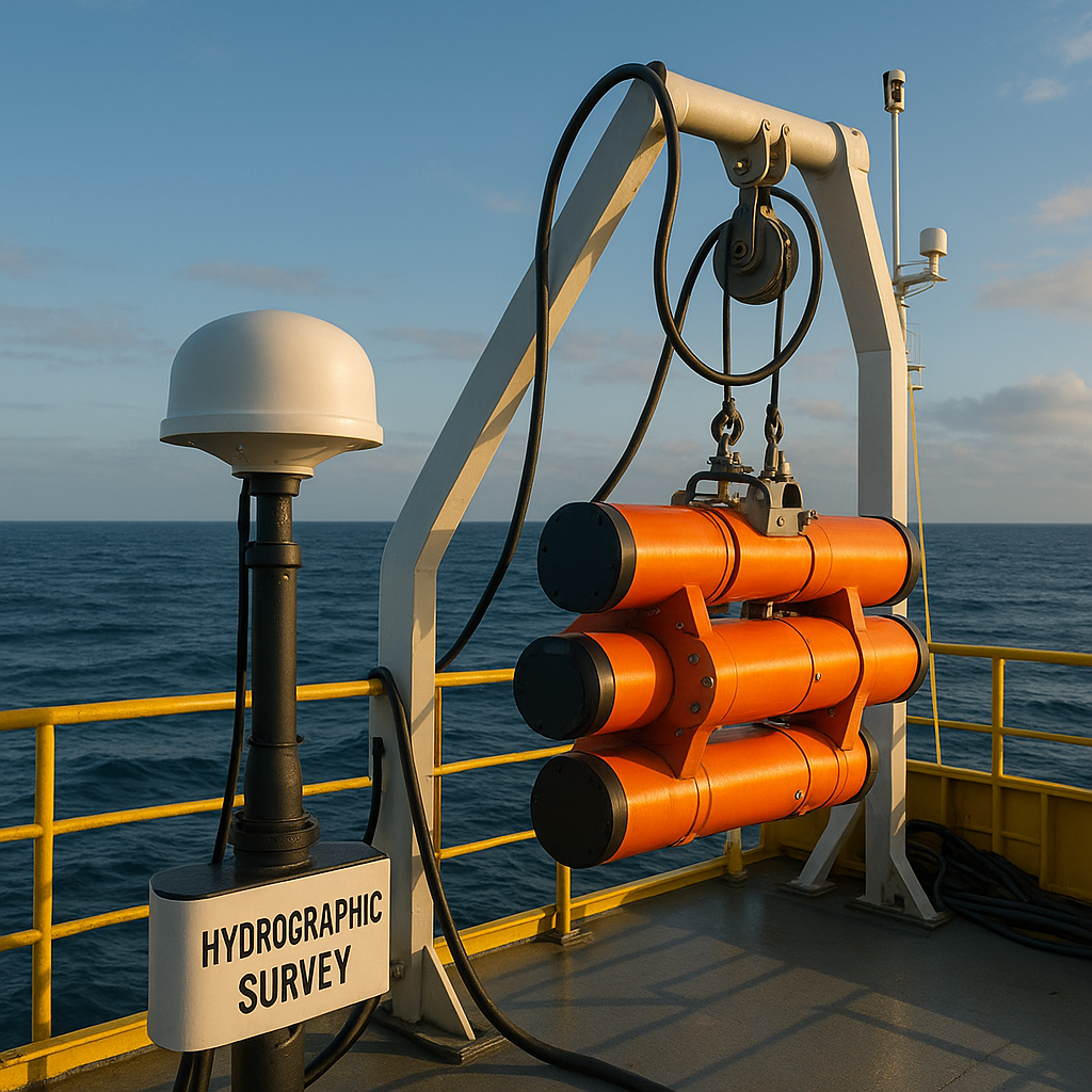 Hydrographic survey equipment on vessel